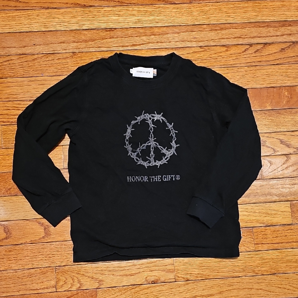 Honor The Gift Barbed Wire Peace Sign Black Long Sleeve Shirt Streetwear Sz 10